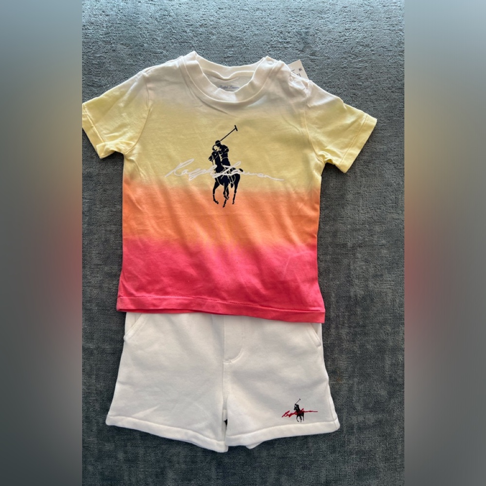 Ralph Lauren Orange Ombre Tee Shirt White Shorts For Baby